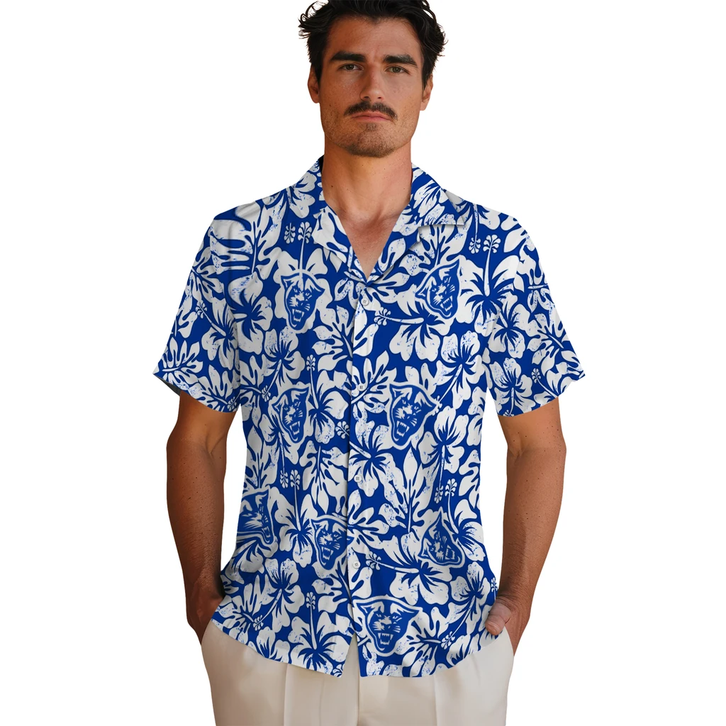 Georgia State Panthers Hawaiian Shirt - Hibiscus Motif georgia state panthers hibiscus motif blue white hawaiian shirts fashion forward