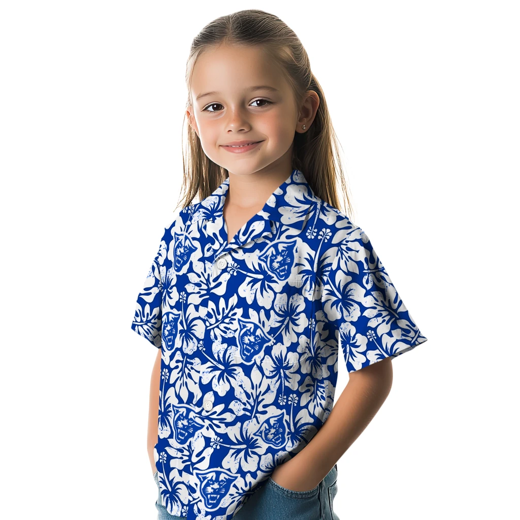 Georgia State Panthers Hawaiian Shirt - Hibiscus Motif georgia state panthers hibiscus motif blue white hawaiian shirts premium grade