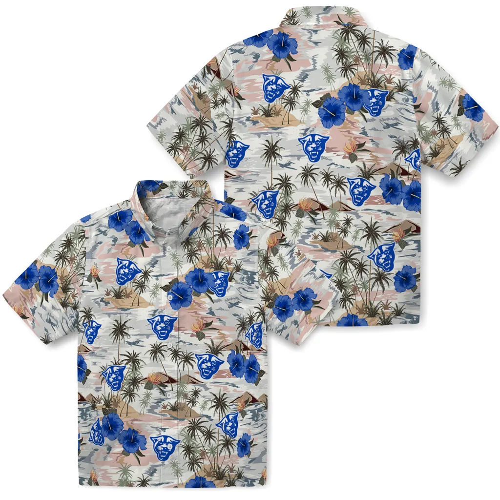 Georgia State Panthers Hawaiian Shirt - Hibiscus Seaside georgia state panthers hibiscus seaside white hawaiian shirts high quality