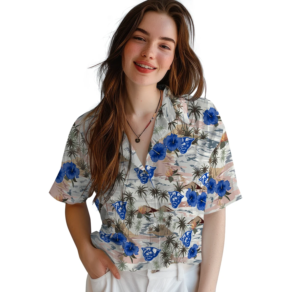 Georgia State Panthers Hawaiian Shirt - Hibiscus Seaside georgia state panthers hibiscus seaside white hawaiian shirts latest model