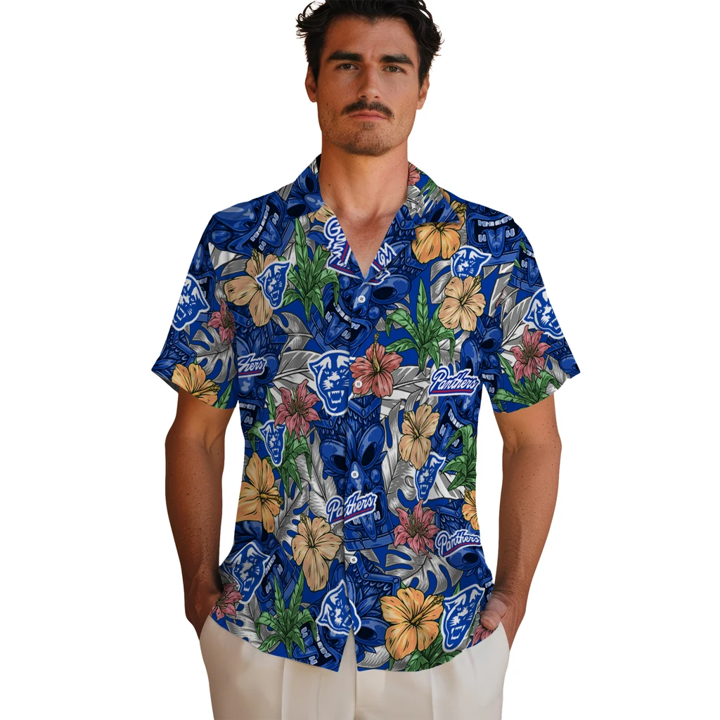 Georgia State Panthers Hawaiian Shirt - Hibiscus Tiki Jungle georgia state panthers tiki jungle blue hawaiian shirts fashion forward