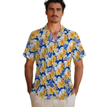 georgia state panthers hibiscus tropics blue yellow hawaiian shirts fashion forward