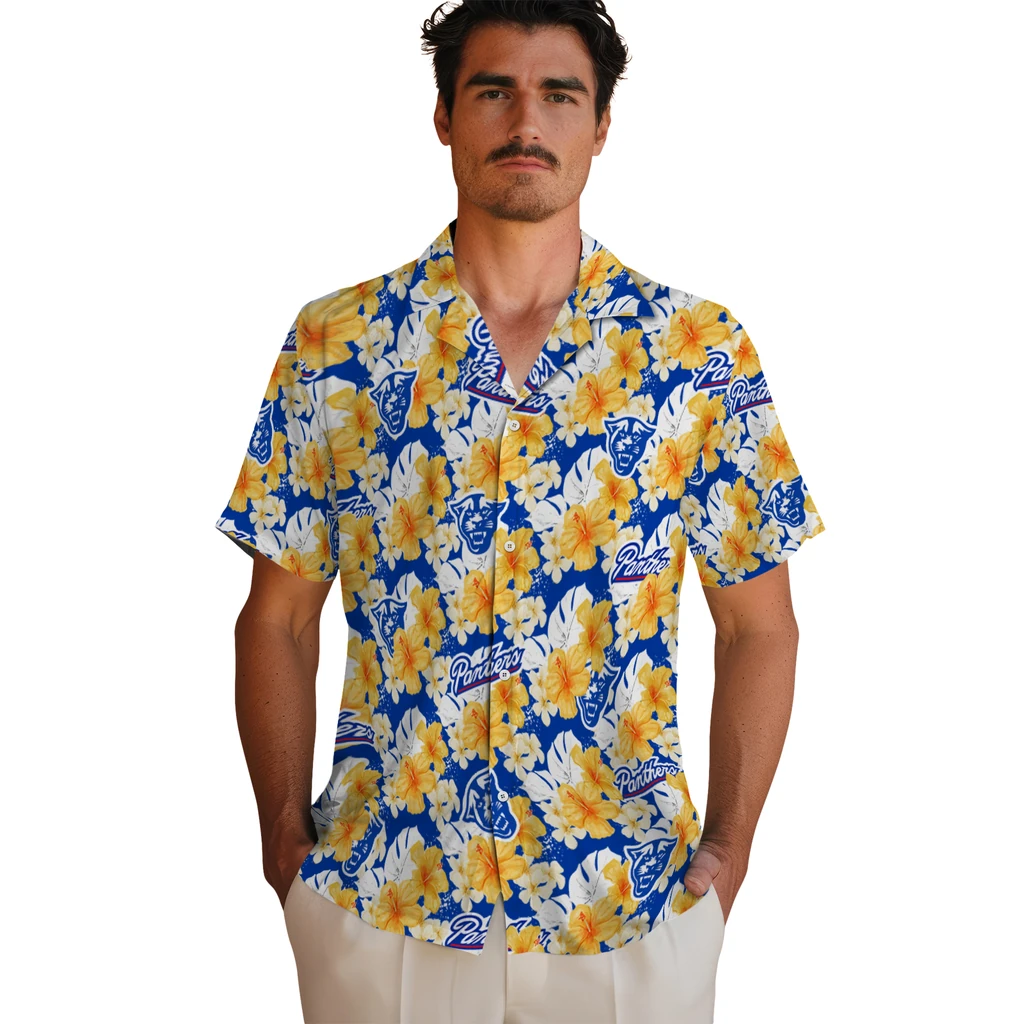 Georgia State Panthers Hawaiian Shirt - Hibiscus Tropics georgia state panthers hibiscus tropics blue yellow hawaiian shirts fashion forward