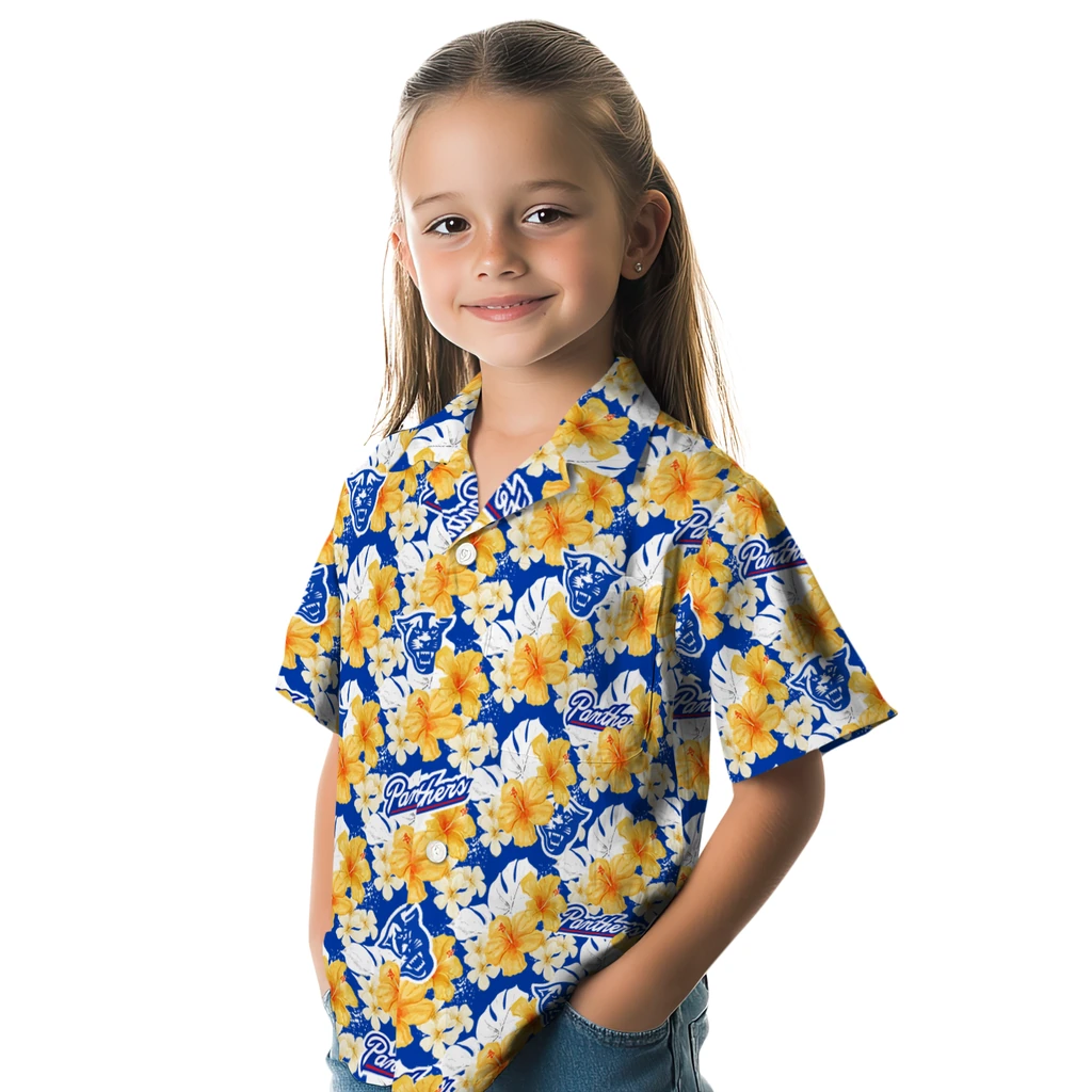 Georgia State Panthers Hawaiian Shirt - Hibiscus Tropics georgia state panthers hibiscus tropics blue yellow hawaiian shirts premium grade