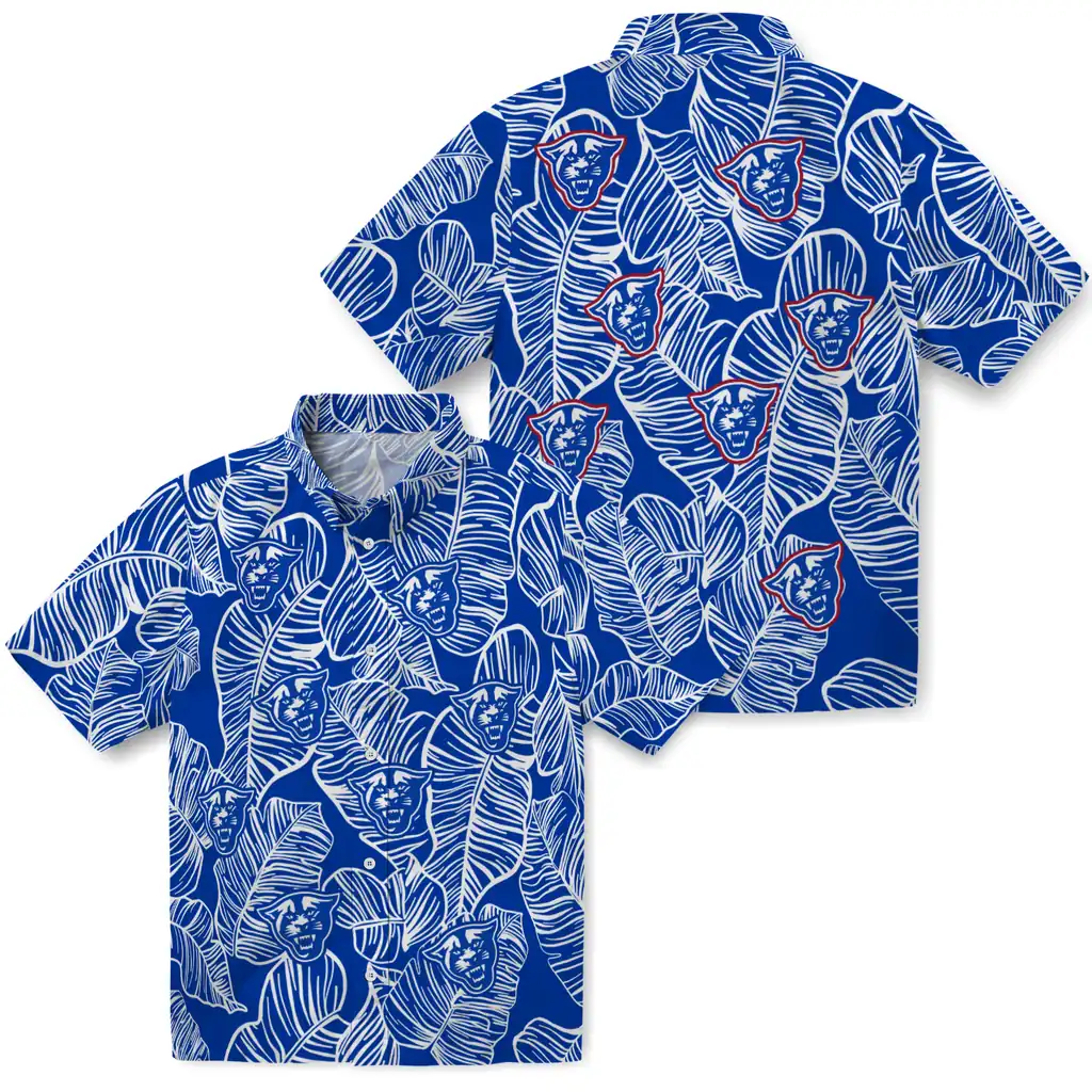 Georgia State Panthers Hawaiian Shirt - Leaf Outline georgia state panthers leaf outline blue hawaiian shirts high quality