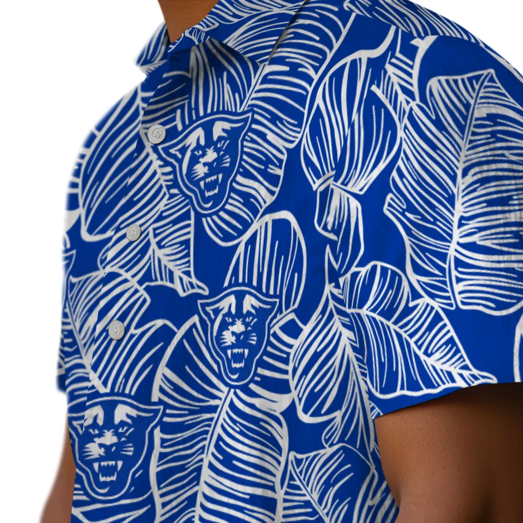 Georgia State Panthers Hawaiian Shirt - Leaf Outline georgia state panthers leaf outline blue hawaiian shirts trendy