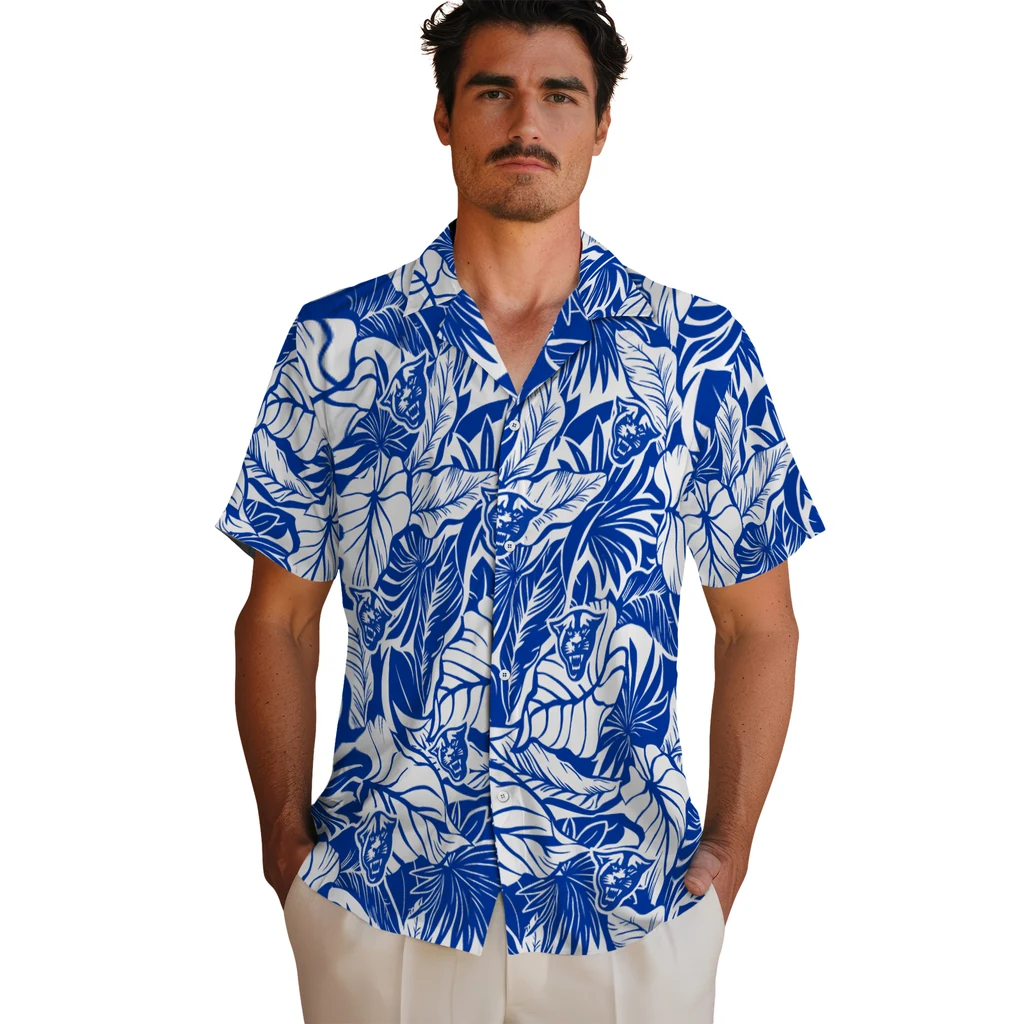 Georgia State Panthers Hawaiian Shirt - Monstera Layer georgia state panthers monstera layer blue hawaiian shirts fashion forward