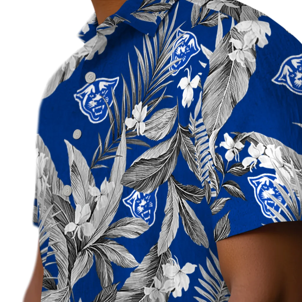 Georgia State Panthers Hawaiian Shirt - Palm Leaves georgia state panthers palm leaves blue hawaiian shirts trendy