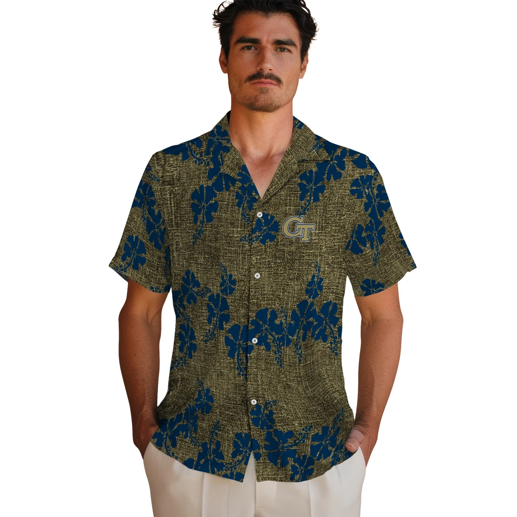 Georgia Tech Yellow Jackets Hawaiian Shirt - 50th State Flower georgia tech yellow jackets hibiscus petals gold hawaiian shirts fashion forward