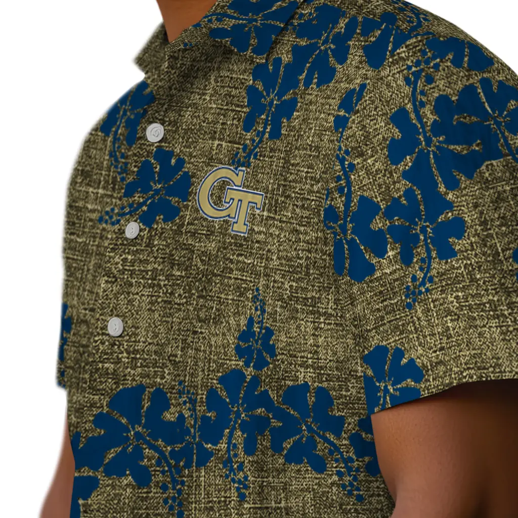 Georgia Tech Yellow Jackets Hawaiian Shirt - 50th State Flower georgia tech yellow jackets hibiscus petals gold hawaiian shirts trendy