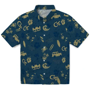 georgia tech yellow jackets beach vibe navy hawaiian shirts best selling