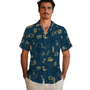 georgia tech yellow jackets beach vibe navy hawaiian shirts fashion forward