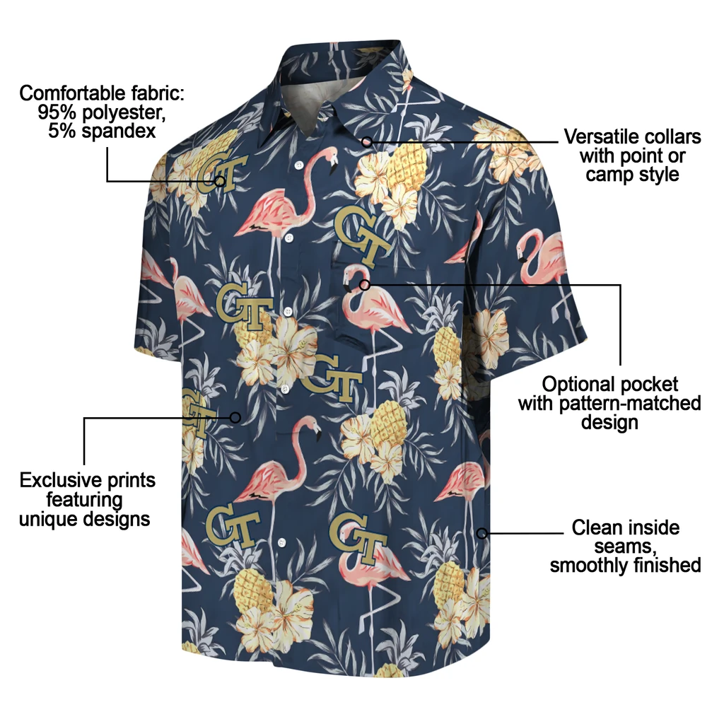 Georgia Tech Yellow Jackets Hawaiian Shirt - Flamingo Hibiscus georgia tech yellow jackets flamingo hibiscus navy hawaiian shirts new arrival