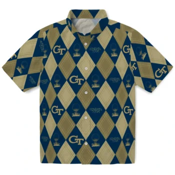 georgia tech yellow jackets balloon plaid gold hawaiian shirts best selling
