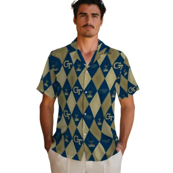 georgia tech yellow jackets balloon plaid gold hawaiian shirts fashion forward