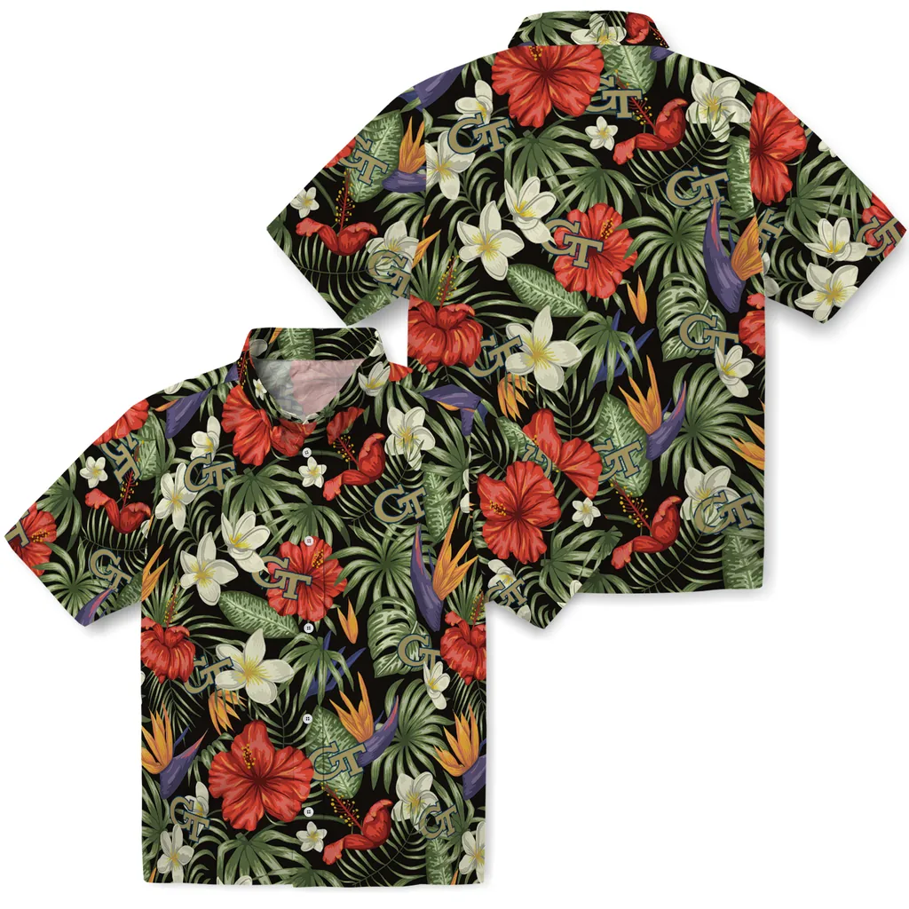 Georgia Tech Yellow Jackets Hawaiian Shirt - Hawaii Floral Hibiscus georgia tech yellow jackets hibiscus bird hawaiian shirts high quality
