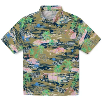 georgia tech yellow jackets flamingo retreat gold hawaiian shirts best selling
