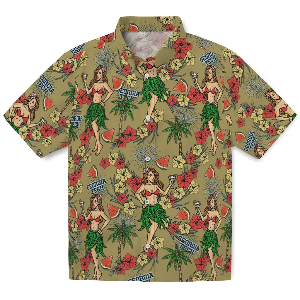 Georgia Tech Yellow Jackets Hawaiian Shirt - Hawaiian Girls Design georgia tech yellow jackets hawaiian girls design gold hawaiian shirts best selling