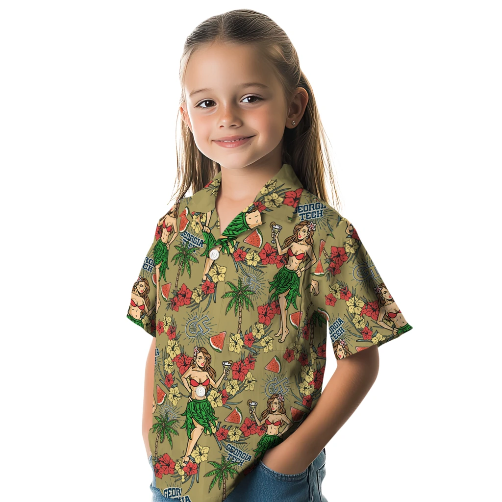 Georgia Tech Yellow Jackets Hawaiian Shirt - Hawaiian Girls Design georgia tech yellow jackets hawaiian girls design gold hawaiian shirts premium grade