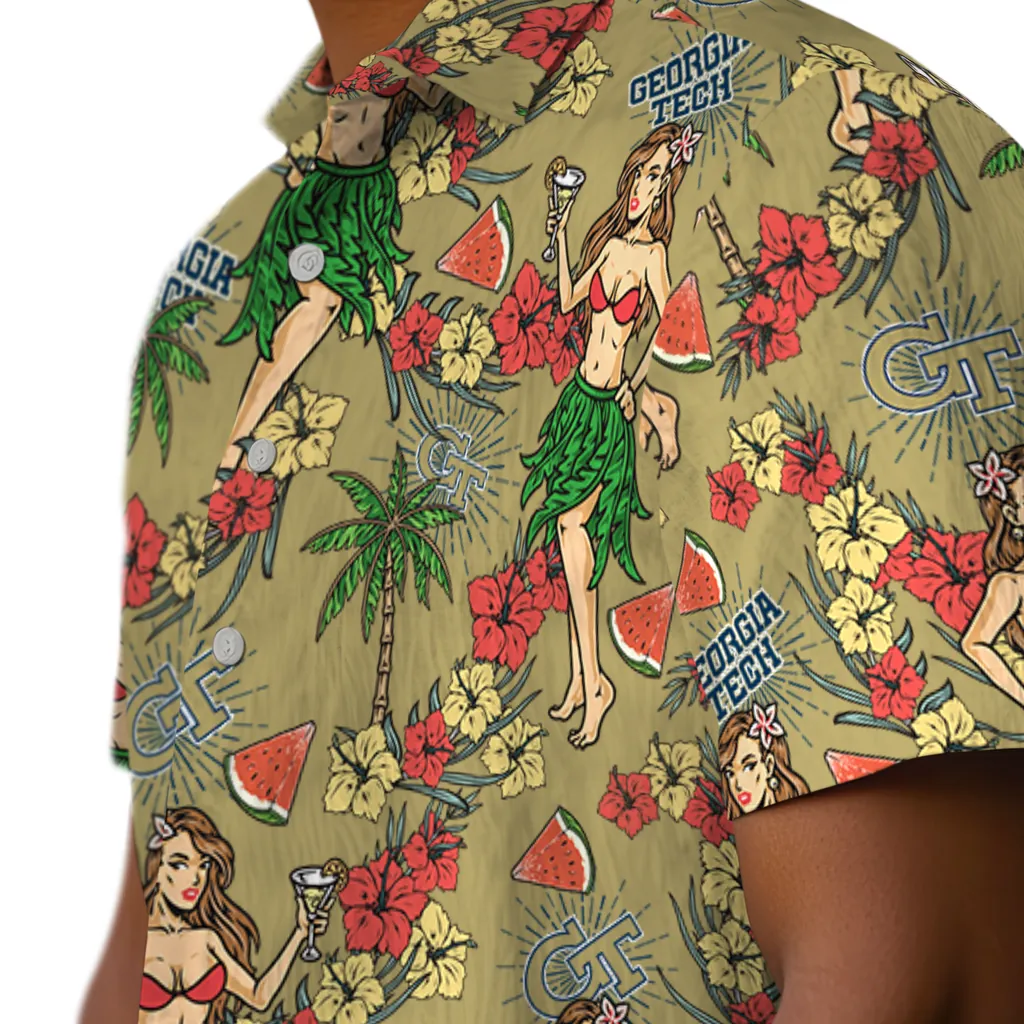 Georgia Tech Yellow Jackets Hawaiian Shirt - Hawaiian Girls Design georgia tech yellow jackets hawaiian girls design gold hawaiian shirts trendy