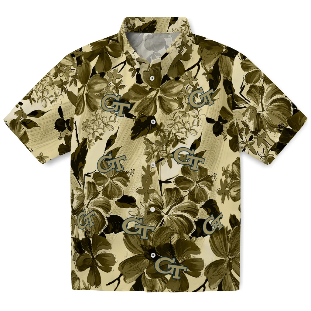 Georgia Tech Yellow Jackets Hawaiian Shirt - Hibiscus Arrangement georgia tech yellow jackets hibiscus arrangement gold hawaiian shirts best selling