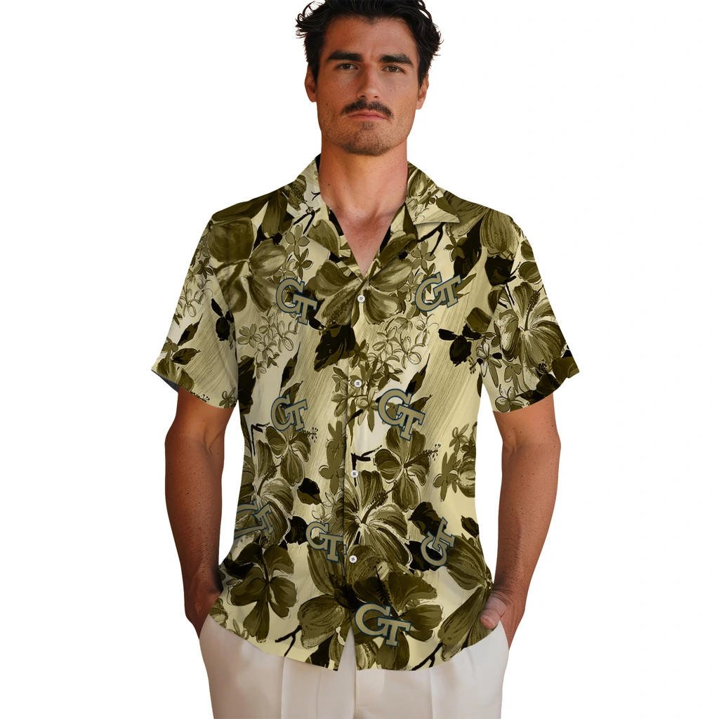Georgia Tech Yellow Jackets Hawaiian Shirt - Hibiscus Arrangement georgia tech yellow jackets hibiscus arrangement gold hawaiian shirts fashion forward