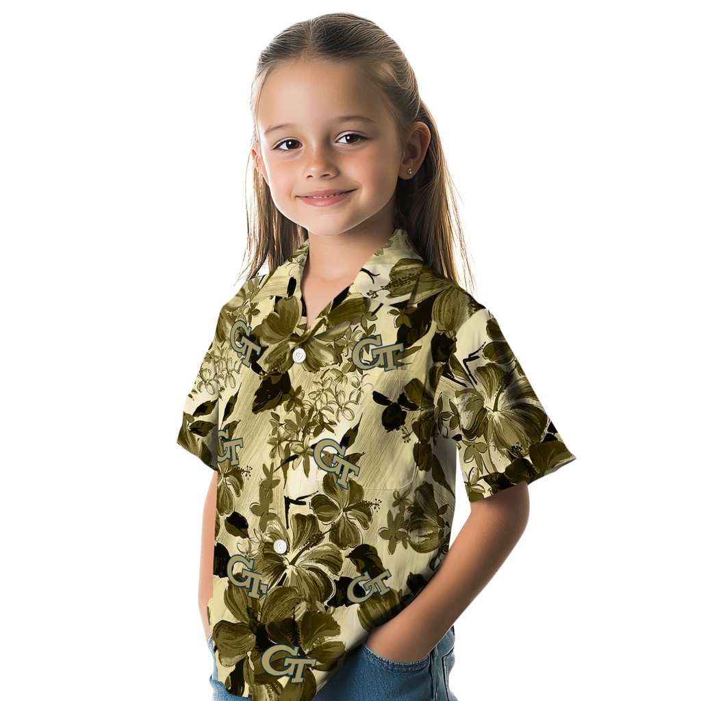 Georgia Tech Yellow Jackets Hawaiian Shirt - Hibiscus Arrangement georgia tech yellow jackets hibiscus arrangement gold hawaiian shirts premium grade