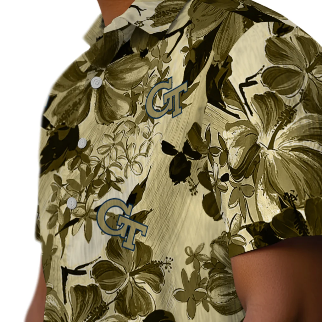 Georgia Tech Yellow Jackets Hawaiian Shirt - Hibiscus Arrangement georgia tech yellow jackets hibiscus arrangement gold hawaiian shirts trendy