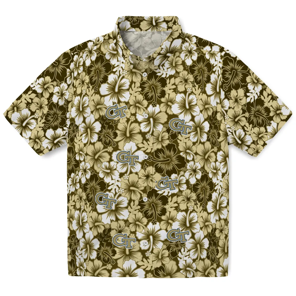 Georgia Tech Yellow Jackets Hawaiian Shirt - Hibiscus Blooms georgia tech yellow jackets hibiscus blooms gold hawaiian shirts best selling