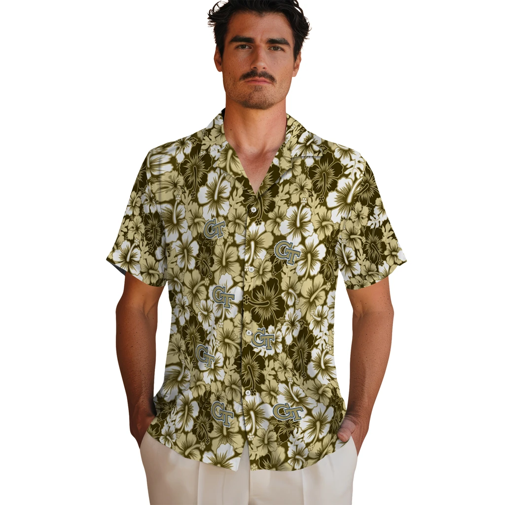 Georgia Tech Yellow Jackets Hawaiian Shirt - Hibiscus Blooms georgia tech yellow jackets hibiscus blooms gold hawaiian shirts fashion forward