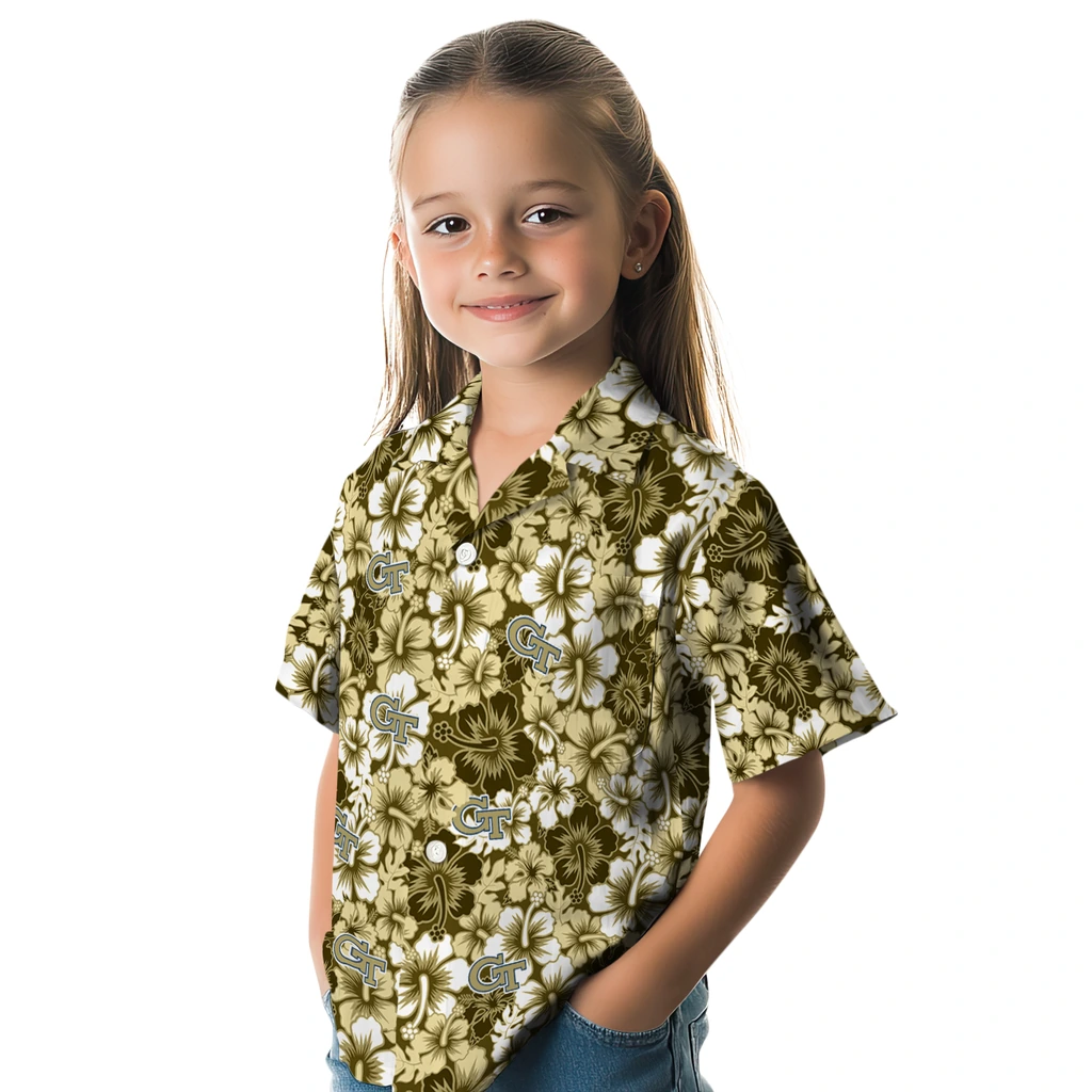 Georgia Tech Yellow Jackets Hawaiian Shirt - Hibiscus Blooms georgia tech yellow jackets hibiscus blooms gold hawaiian shirts premium grade