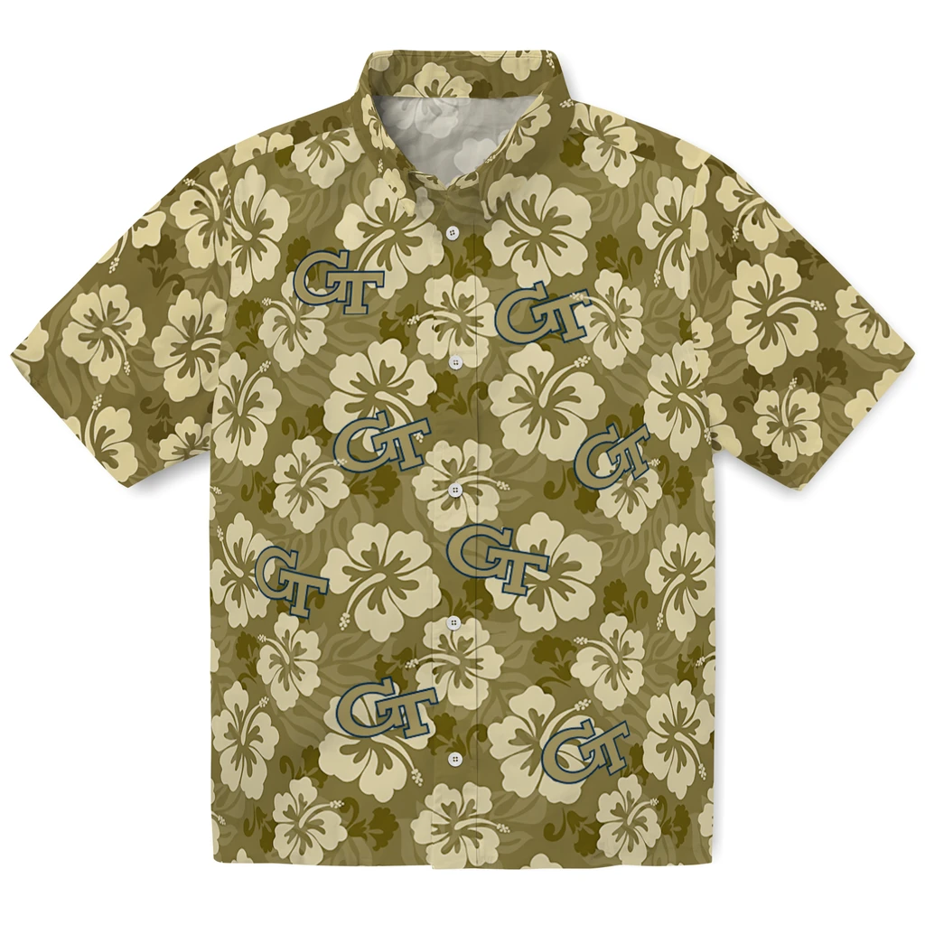 Georgia Tech Yellow Jackets Hawaiian Shirt - Hibiscus Cluster georgia tech yellow jackets hibiscus cluster gold hawaiian shirts best selling