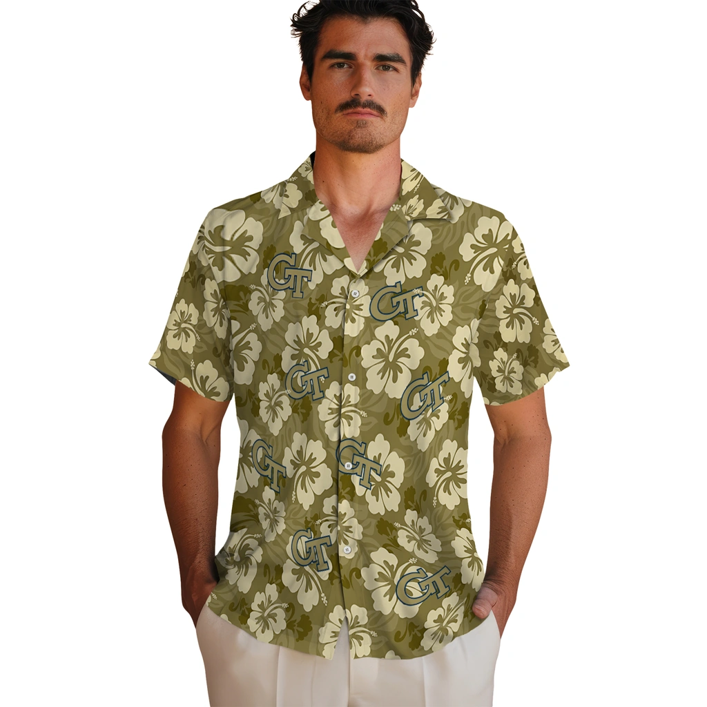 Georgia Tech Yellow Jackets Hawaiian Shirt - Hibiscus Cluster georgia tech yellow jackets hibiscus cluster gold hawaiian shirts fashion forward
