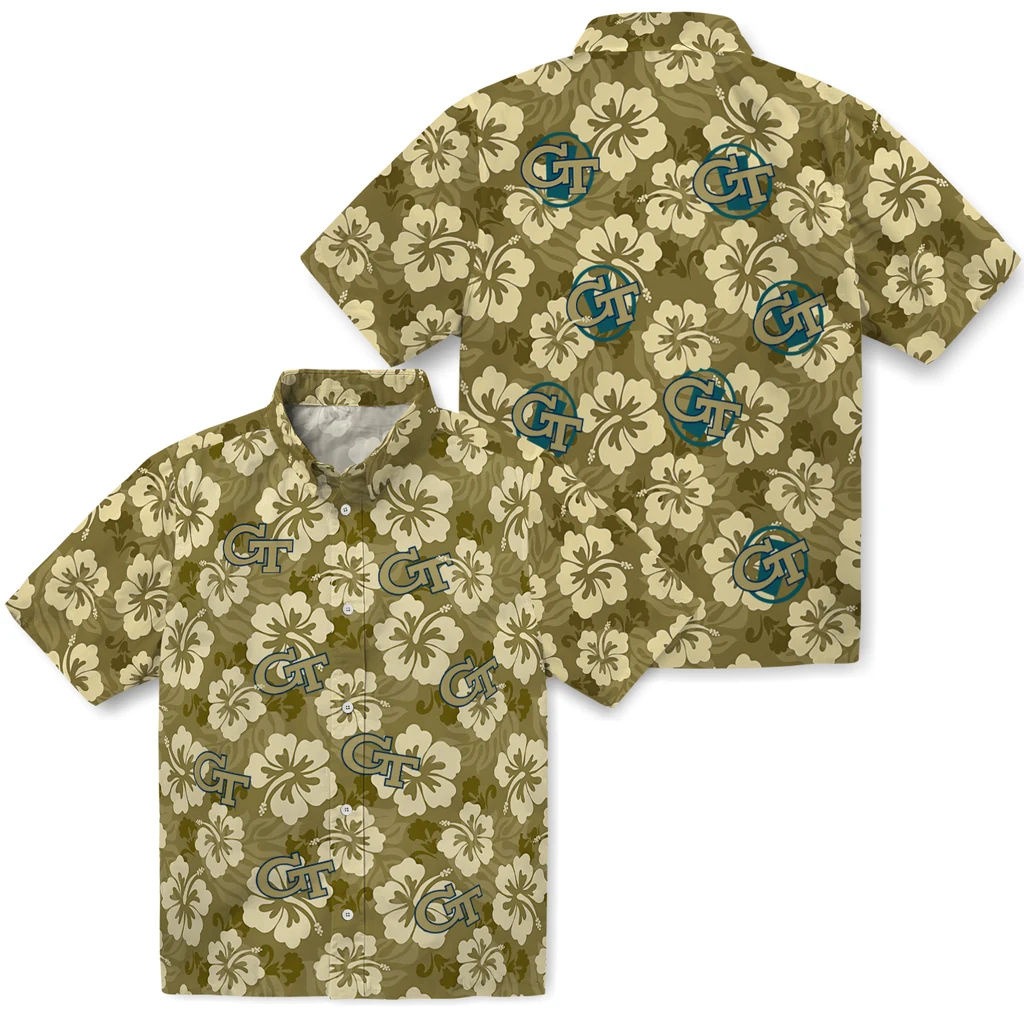 Georgia Tech Yellow Jackets Hawaiian Shirt - Hibiscus Cluster georgia tech yellow jackets hibiscus cluster gold hawaiian shirts high quality