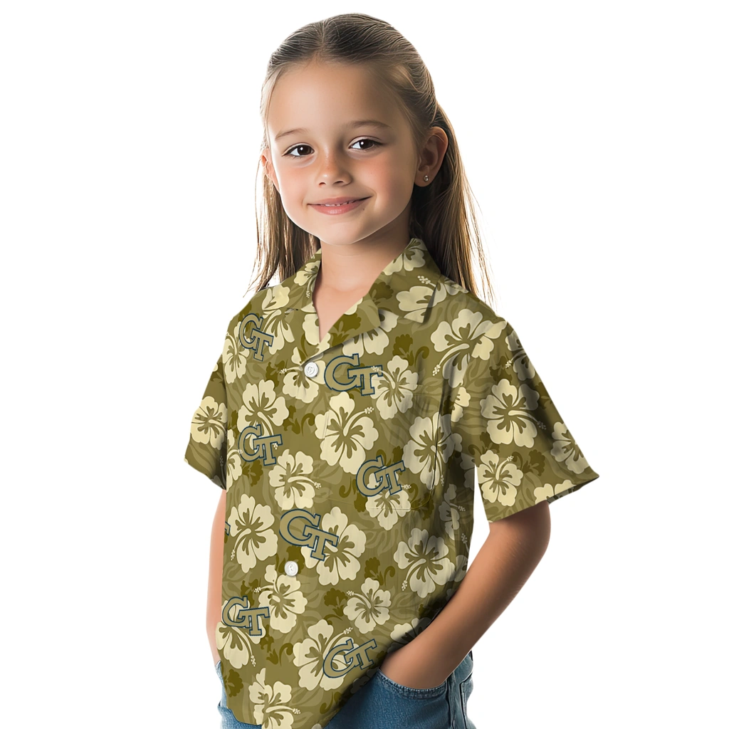 Georgia Tech Yellow Jackets Hawaiian Shirt - Hibiscus Cluster georgia tech yellow jackets hibiscus cluster gold hawaiian shirts premium grade