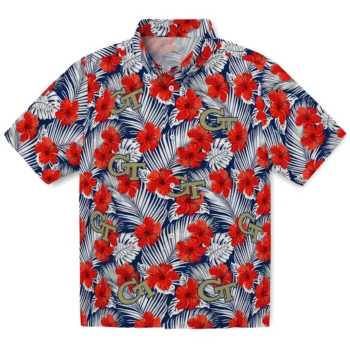 georgia tech yellow jackets hibiscus fiesta red royal blue hawaiian shirts best selling