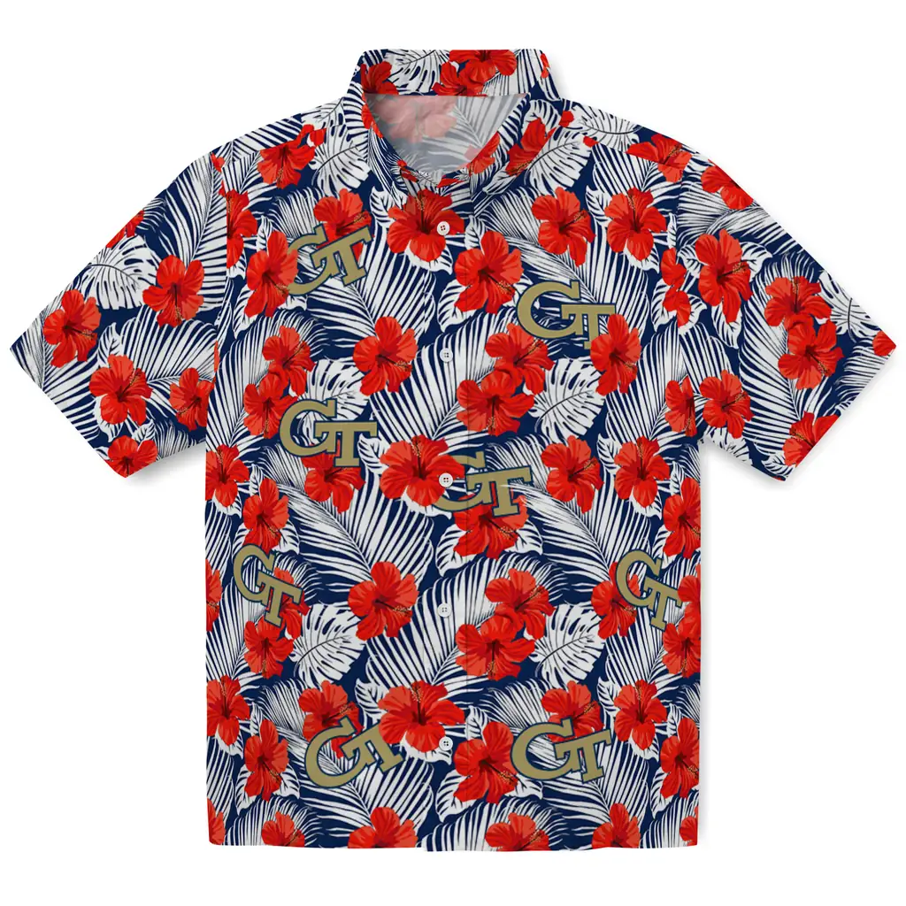 Georgia Tech Yellow Jackets Hawaiian Shirt - Hibiscus Fiesta georgia tech yellow jackets hibiscus fiesta red royal blue hawaiian shirts best selling