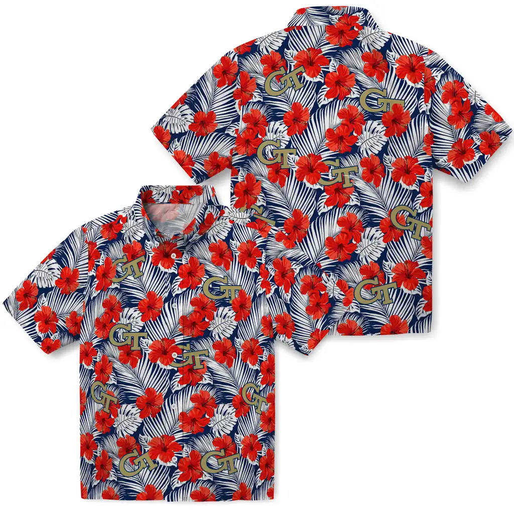 Georgia Tech Yellow Jackets Hawaiian Shirt - Hibiscus Fiesta georgia tech yellow jackets hibiscus fiesta red royal blue hawaiian shirts high quality