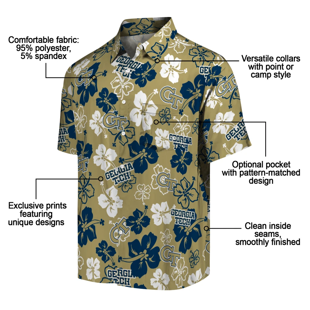 Georgia Tech Yellow Jackets Hawaiian Shirt - Hibiscus Flower Design georgia tech yellow jackets hibiscus bloom gold hawaiian shirts new arrival