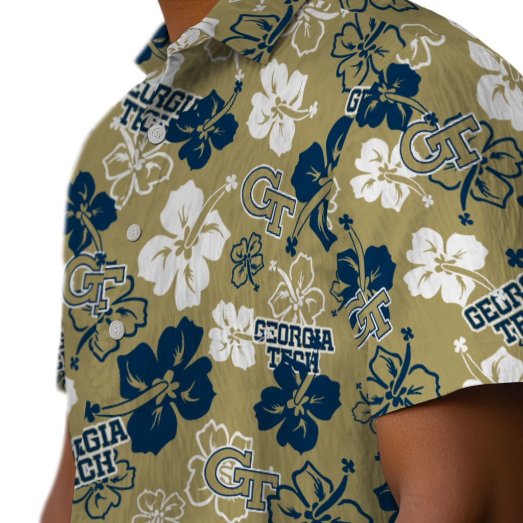 Georgia Tech Yellow Jackets Hawaiian Shirt - Hibiscus Flower Design georgia tech yellow jackets hibiscus bloom gold hawaiian shirts trendy