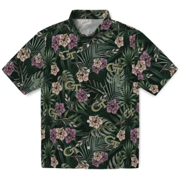 georgia tech yellow jackets hibiscus leaves pattern green hawaiian shirts best selling