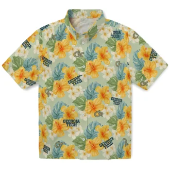 georgia tech yellow jackets hibiscus mood pale lime yellow hawaiian shirts best selling