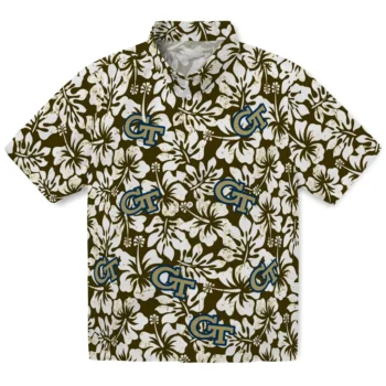 georgia tech yellow jackets hibiscus motif gold white hawaiian shirts best selling