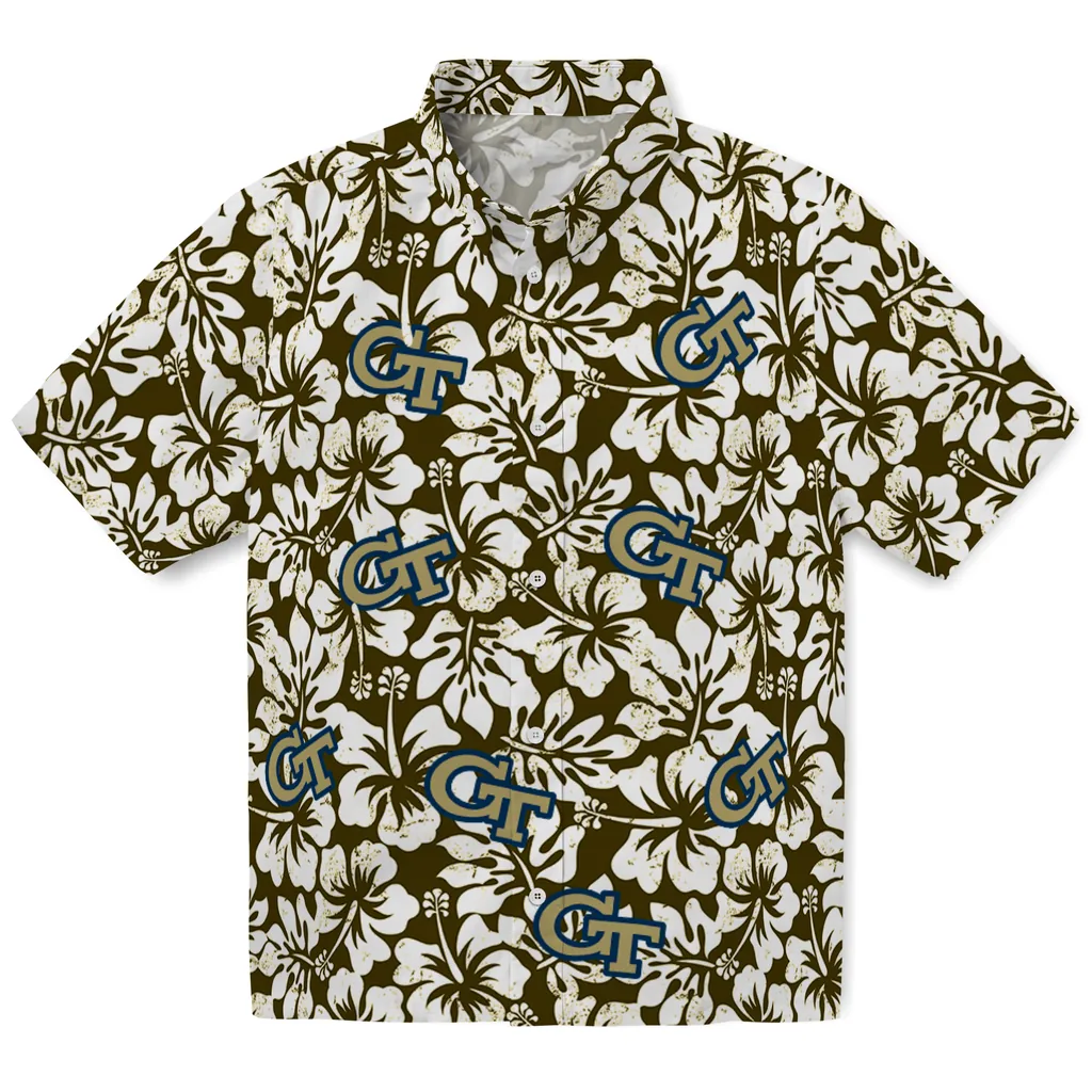 Georgia Tech Yellow Jackets Hawaiian Shirt - Hibiscus Motif georgia tech yellow jackets hibiscus motif gold white hawaiian shirts best selling