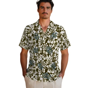 georgia tech yellow jackets hibiscus motif gold white hawaiian shirts fashion forward