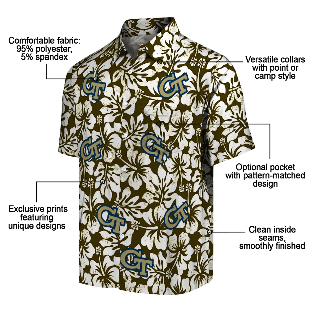 Georgia Tech Yellow Jackets Hawaiian Shirt - Hibiscus Motif georgia tech yellow jackets hibiscus motif gold white hawaiian shirts new arrival
