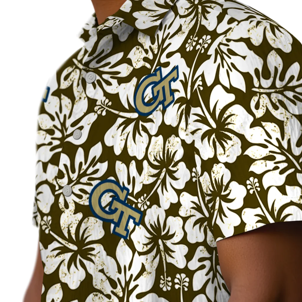 Georgia Tech Yellow Jackets Hawaiian Shirt - Hibiscus Motif georgia tech yellow jackets hibiscus motif gold white hawaiian shirts trendy