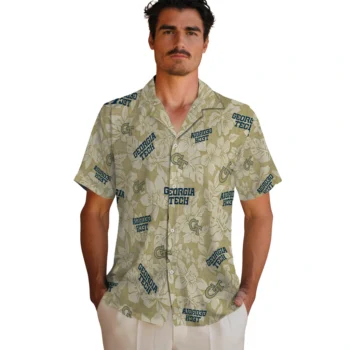 georgia tech yellow jackets hibiscus oasis gold hawaiian shirts fashion forward