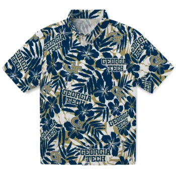 georgia tech yellow jackets hibiscus overlay hawaiian shirts best selling
