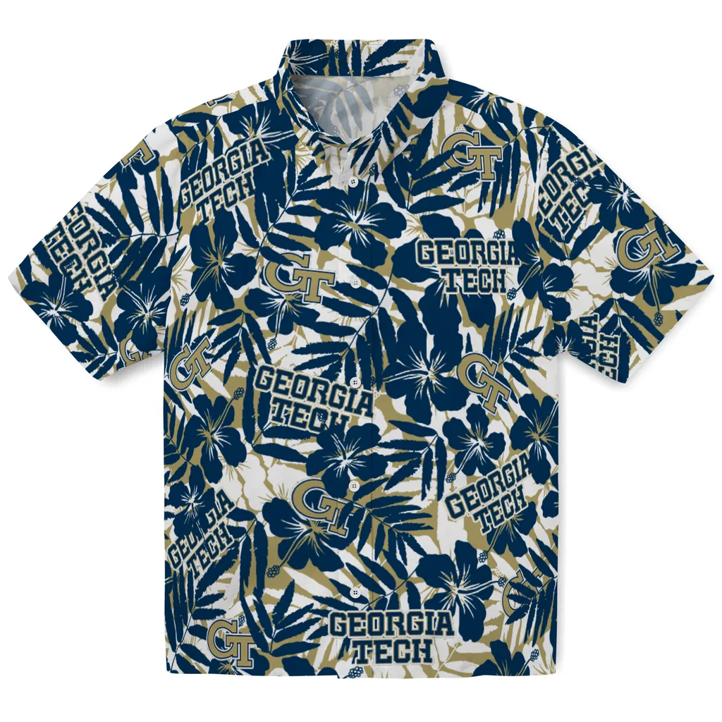 Georgia Tech Yellow Jackets Hawaiian Shirt - Hibiscus Overlay georgia tech yellow jackets hibiscus overlay hawaiian shirts best selling